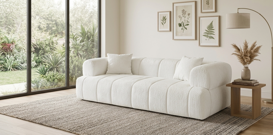 French Cream Style Frameless Sofa - Modern Lamb Wool Compressed Lounge