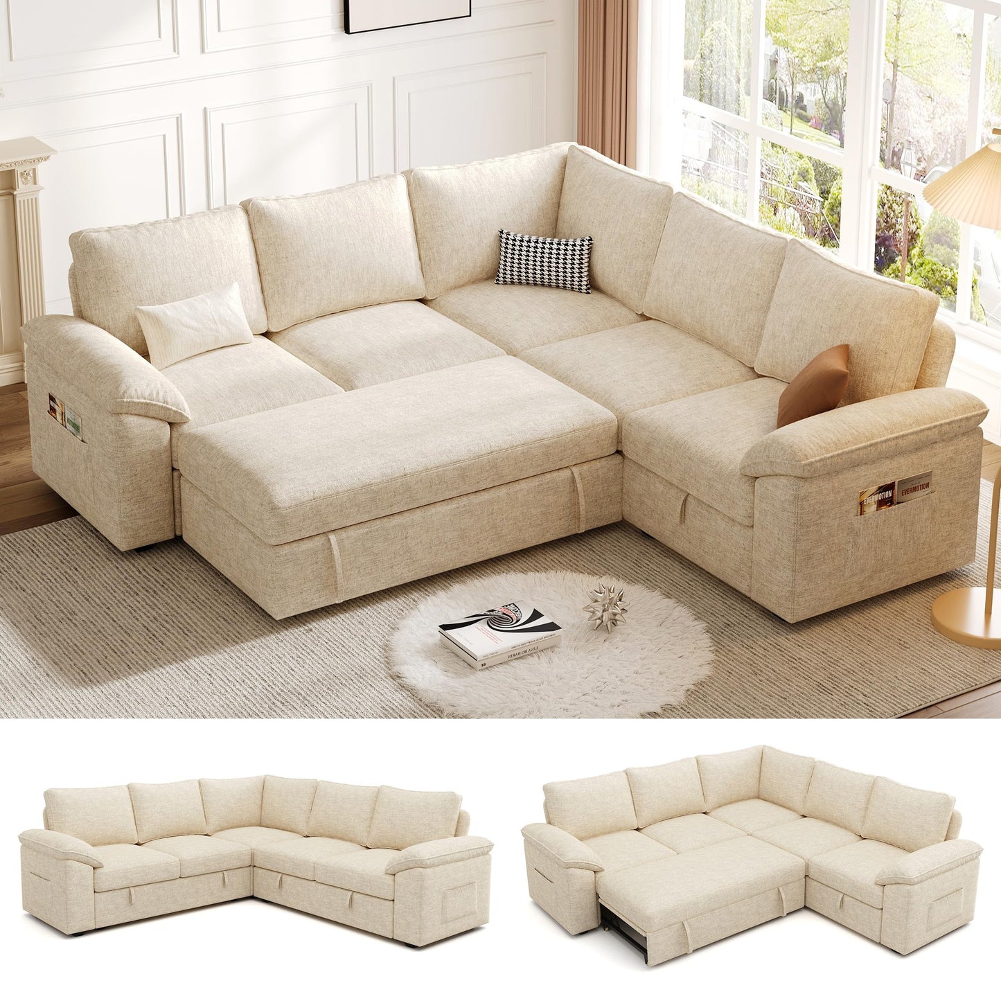 Grand Cloud U-Shaped Modular Sectional - Premium Chenille Frameless Sectional & Sofa Bed