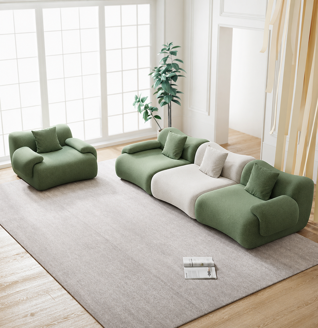 Bamboo-Shaped Modular Chenille Sofa - Frameless Cloud Sectional & Convertible Sofa Set