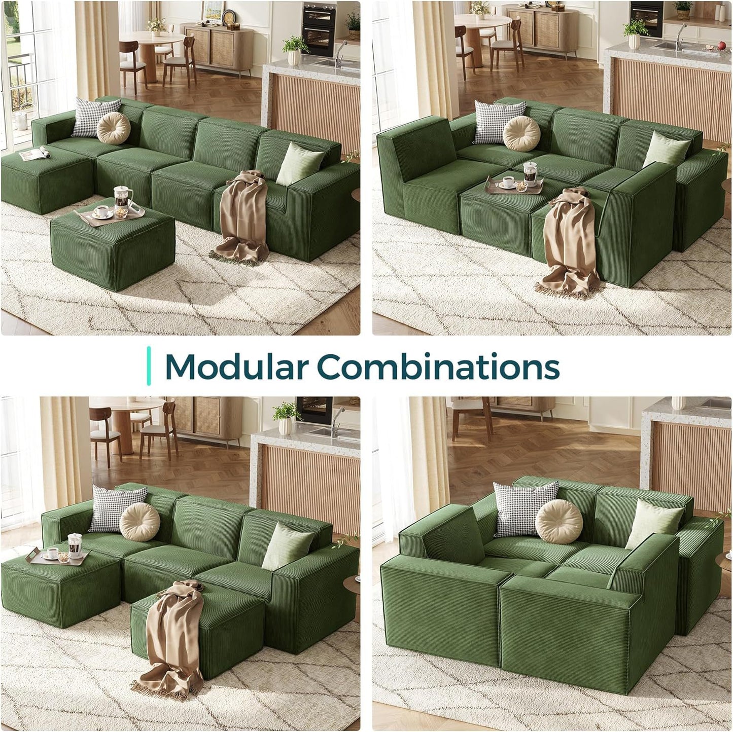 Tofu Block Corduroy Modular Sofa - Frameless Cloud Sectional & Convertible Sofa Bed