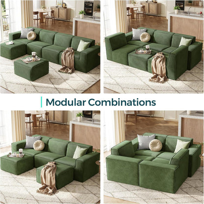 Tofu Block Corduroy Modular Sofa - Frameless Cloud Sectional & Convertible Sofa Bed