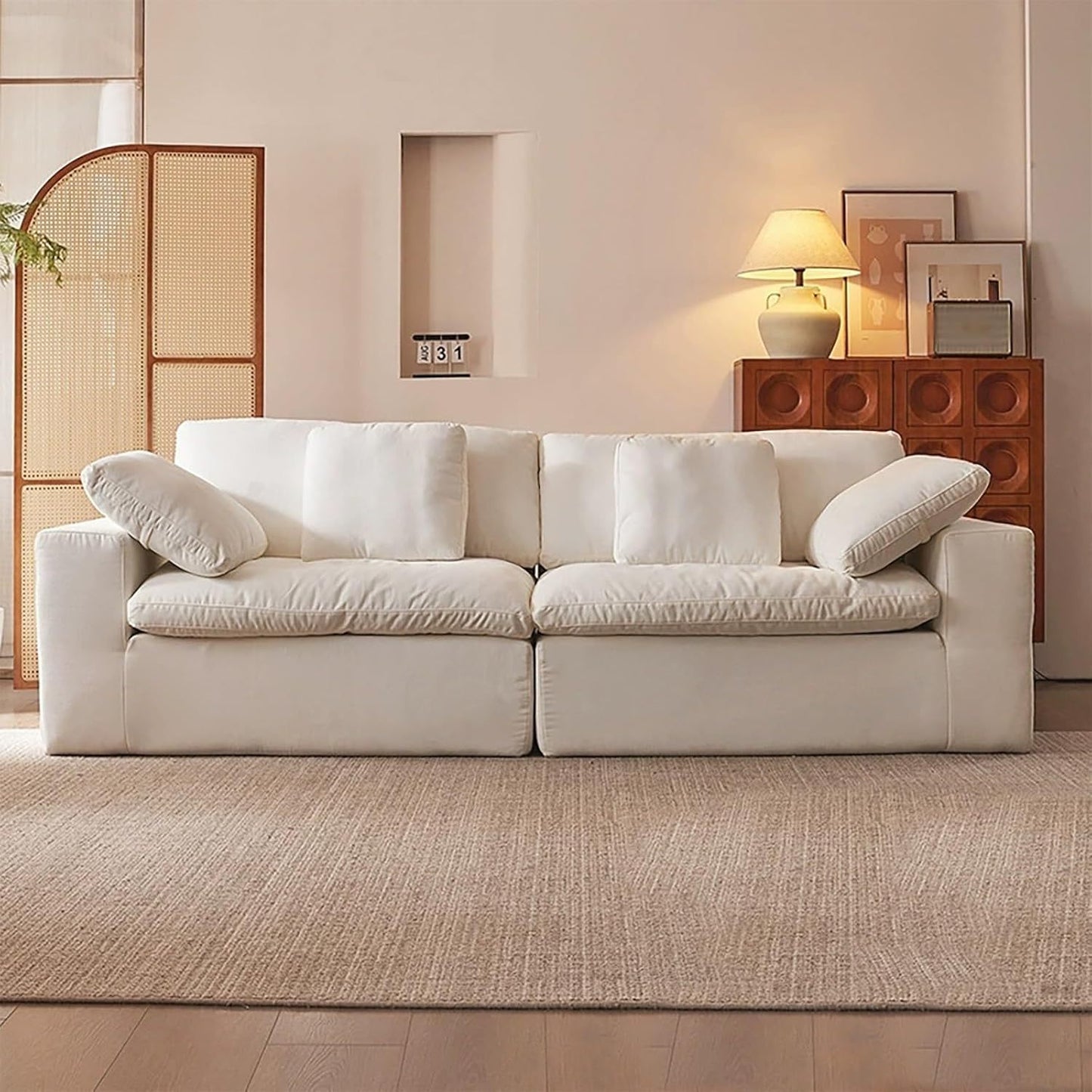 Modern Cloud Modular Sofa - Creamy White Fabric Sectional & Sofa Bed