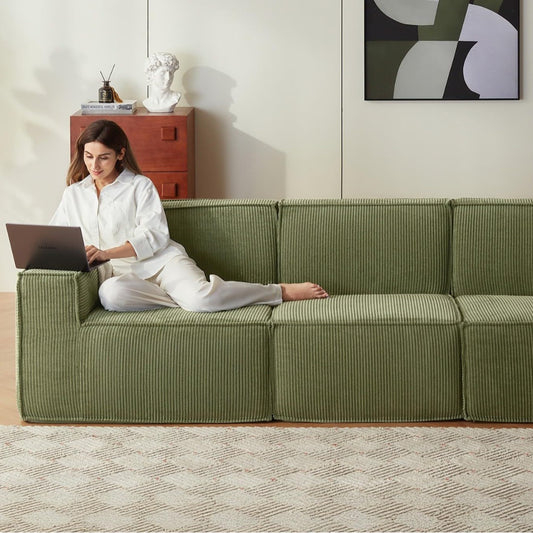 Tofu Block Corduroy Modular Sofa - Frameless Cloud Sectional & Convertible Sofa Bed